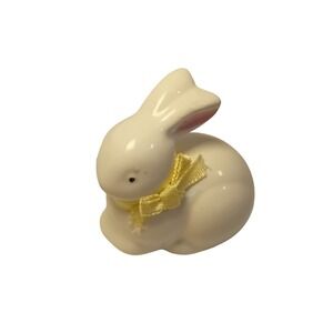 Vintage Ceramic Bunny Figurine Easter Spring Decor Bow Knick Knack Retro Trinket